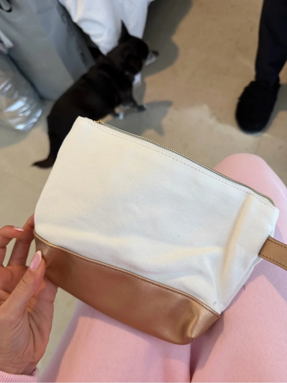Personalized 'Patti' Canvas Cosmetic Bag in White and Rose Gold